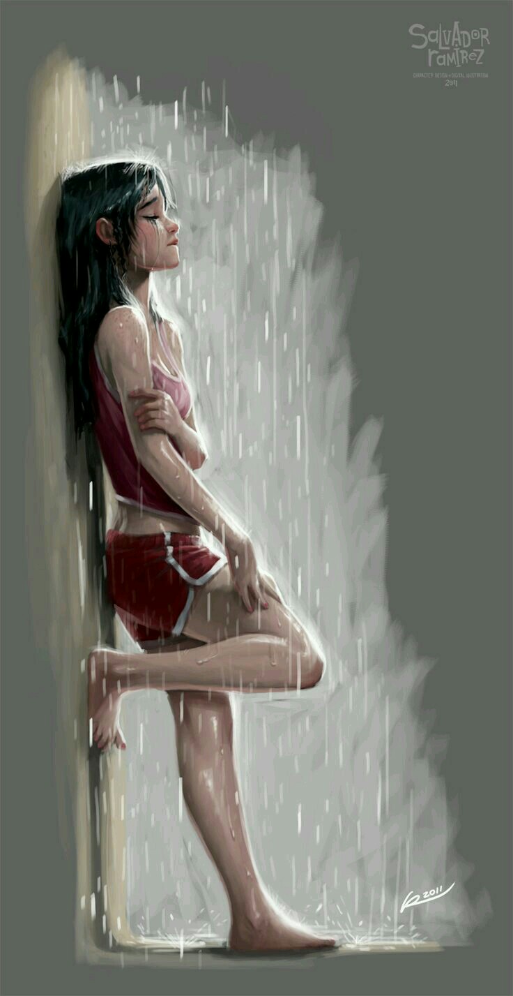 Девушка плачет под дождем арт