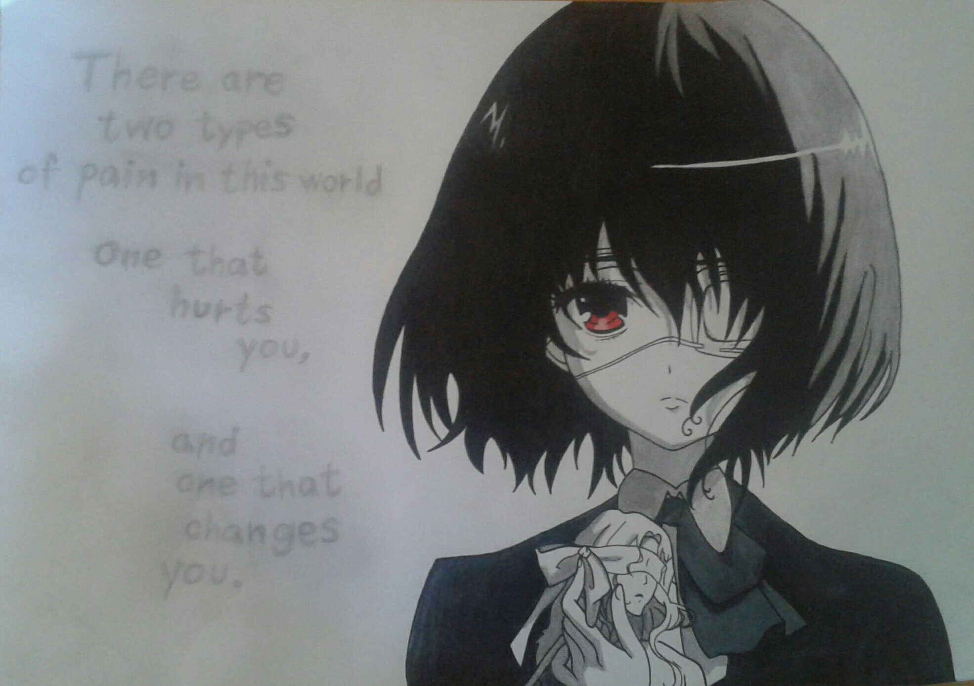 another anime animegirl drawing mei mei misaki sad pain...